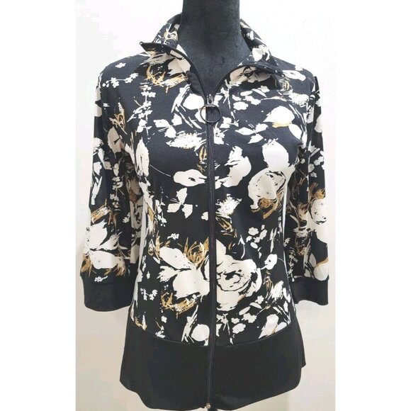 Papillon Blanc Jackets & Blazers - Nice Papillon Blanc Noir Zip Front Floral Print Jacket Size L Lightweight Classy